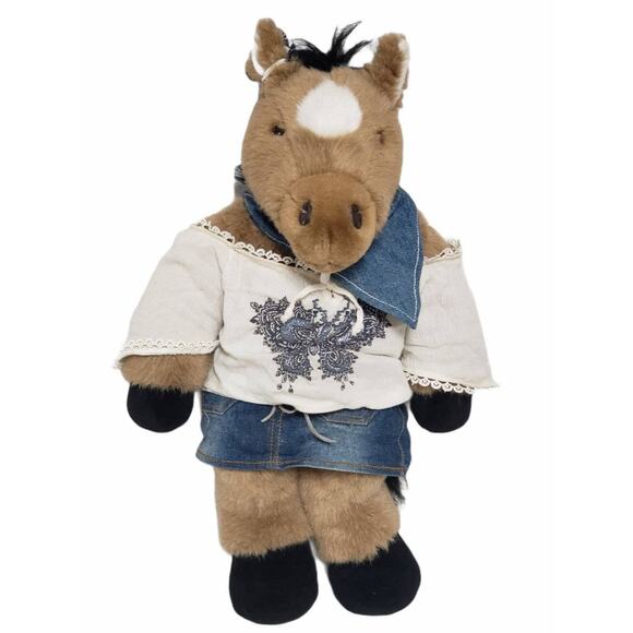 Build A Bear Country Horse / Pony Denim Skirt Bandanna & Bow BAB Stuffed Animal - Picture 1 of 7